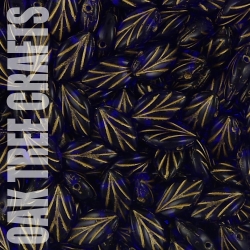 Fancy Leaf - 11mm - Plain - Cobalt Blue/Gold x 15 approx