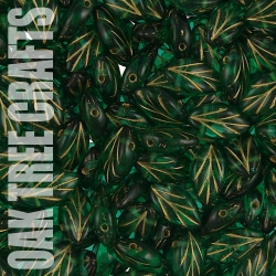 Fancy Leaf - 11mm - Plain - Emerald/Gold x 15 approx